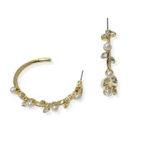 105396, FLORAL LEAF PEARL & RHINESTONE ACCENT HOOP EARRING