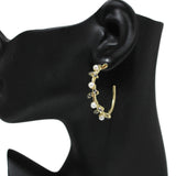 105396, FLORAL LEAF PEARL & RHINESTONE ACCENT HOOP EARRING