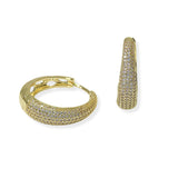 105399, GOLD DIPPED, ROUND MICRO PAVE CUBIC ZIRCONIA HUGGIE HOOP EARRING