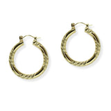 105423, 30MM, GOLD DIPPED, CUT TEXTURED ACCENT ALUMINUM ROUND HOOP EARRING