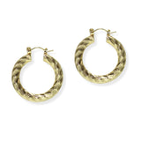105425, 30MM, GOLD DIPPED, BRUSHED TEXTURE ALUMINUM ROUND HOOP EARRING