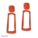Oversized Rectangle Geometric Enamel Dangle Clip on Earring - view 6