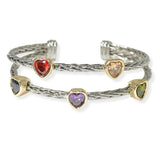 105471, 14K GOLD PLATED, HEART CUBIC ZIRCONIA ACCENT DESIGNER INSPIRED CABLE CUFF BRACELET