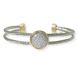 105474, 14K GOLD PLATED, ROUND MICRO PAVE CUBIC ZIRCONIA ACCENT DESIGNER INSPIRED CABLE CUFF BRACELET