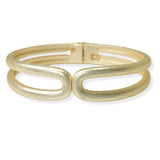 105485, 14K GOLD PLATED, BRUSHED TEXTURE DESIGNER INSPIRED MID OPEN BRACELET