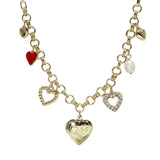 105528, HEART LOCKET, PAVE HEART AND ENAMEL HEART CHARM NECKLACE