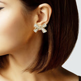 105534, RIBBON BOW PEARL ACCENT STUD EARRING