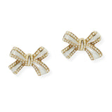 105534, RIBBON BOW PEARL ACCENT STUD EARRING