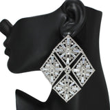105540, DIAMOND SHAPE BAGUETTE AND CRYSTAL RHINESTONE EVENING EARRING