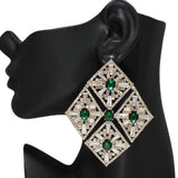 105540, DIAMOND SHAPE BAGUETTE AND CRYSTAL RHINESTONE EVENING EARRING
