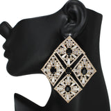 105540, DIAMOND SHAPE BAGUETTE AND CRYSTAL RHINESTONE EVENING EARRING