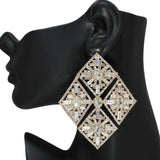 105540, DIAMOND SHAPE BAGUETTE AND CRYSTAL RHINESTONE EVENING EARRING