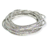 105581, 12 PIECES CRYSTAL RHINESTONE LINE MULTI LAYERED STRETCH BRACELET