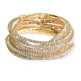105581, 12 PIECES CRYSTAL RHINESTONE LINE MULTI LAYERED STRETCH BRACELET