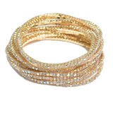 105581, 12 PIECES CRYSTAL RHINESTONE LINE MULTI LAYERED STRETCH BRACELET