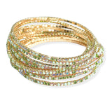 105581, 12 PIECES CRYSTAL RHINESTONE LINE MULTI LAYERED STRETCH BRACELET