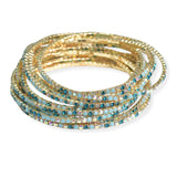 105581, 12 PIECES CRYSTAL RHINESTONE LINE MULTI LAYERED STRETCH BRACELET
