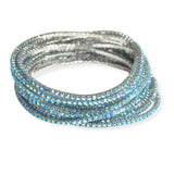 105581, 12 PIECES CRYSTAL RHINESTONE LINE MULTI LAYERED STRETCH BRACELET