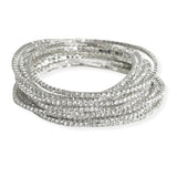 105581, 12 PIECES CRYSTAL RHINESTONE LINE MULTI LAYERED STRETCH BRACELET