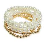 105583, FRESHWATER PEARL WITH BALL BEADED MULTI LAYERED STRETCH BRACELET