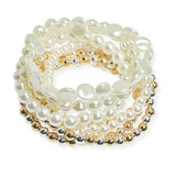 105583, FRESHWATER PEARL WITH BALL BEADED MULTI LAYERED STRETCH BRACELET