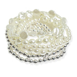 105583, FRESHWATER PEARL WITH BALL BEADED MULTI LAYERED STRETCH BRACELET