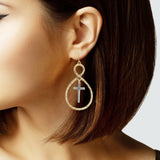105617, CROSS ACCENT CUTOUT HAMMERED METAL DANGLE EARRING