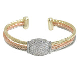 105691, 14K GOLD PLATED, MICRO PAVE BARREL CUBIC ZIRCONIA ACCENT DESIGNER INSPIRED CUFF BRACELET
