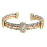 105692, 14K GOLD PLATED, MICRO PAVE GEOMETRIC CUBIC ZIRCONIA ACCENT DESIGNER INSPIRED CUFF BRACELET