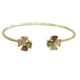 105696, 14K GOLD PLATED, CLOVER HEART CUBIC ZIRCONIA ACCENT DESIGNER INSPIRED CUFF BRACELET