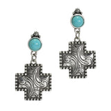 105722, WESTERN TRIBE ENGRAVED CROSS DANGLE EARRING