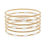 105732, GEOMETRIC GLASS BEAD ACCENT MULTI LAYERED STRETCH BRACELET