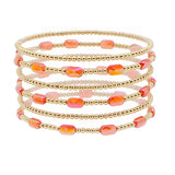 105732, GEOMETRIC GLASS BEAD ACCENT MULTI LAYERED STRETCH BRACELET