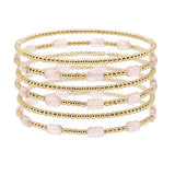 105732, GEOMETRIC GLASS BEAD ACCENT MULTI LAYERED STRETCH BRACELET