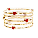 105733, ENAMEL HEART ACCENT MULTI LAYERED BALL BEADED STRETCH BRACELET