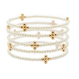 105737, CROSS BALL ACCENT MULTI LAYERED PEARL BEADED STRETCH BRACELET