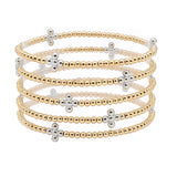 105738, CROSS BALL ACCENT MULTI LAYERED BALL BEADED STRETCH BRACELET