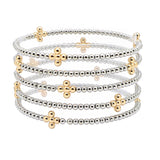 105738, CROSS BALL ACCENT MULTI LAYERED BALL BEADED STRETCH BRACELET