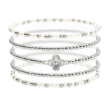 105739, CLOVER ACCENT MULTI LAYERED PEARL BEADED STRETCH BRACELET