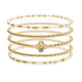 105739, CLOVER ACCENT MULTI LAYERED PEARL BEADED STRETCH BRACELET