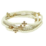 105746, CROSS BALL ACCENT MULTI LAYERED STONE BEADED STRETCH BRACELET