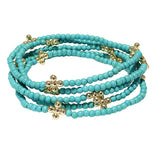 105746, CROSS BALL ACCENT MULTI LAYERED STONE BEADED STRETCH BRACELET