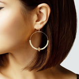 105750, CROSS BALL ACCENT STONE BEADED DANGLE EARRING
