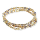 105754, TEXTURED BARREL ACCENT MULTI LAYERED BEADED STRETCH BRACELET