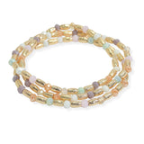 105754, TEXTURED BARREL ACCENT MULTI LAYERED BEADED STRETCH BRACELET