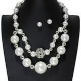 105758, RHINESTONE BALL ACCENT PEARL STATEMENT NECKLACE