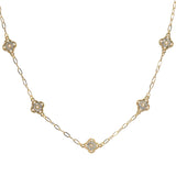 105768, CLOVER PEARL WITH CRYSTAL RHINESTONE ACCENT DESIGNER INSPIRED NECKLACE