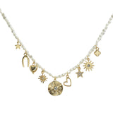 105770, STAR, MOTHER OF PEARL HEART, HORSESHOE AND CLOVER MULTI CHARM NECKLACE