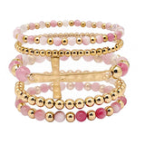 105802, CROSS WITH RESIN BEADED MULTI LAYERED STRETCH BRACELET wholesale fashion jewelry - GOOD FEELINGS, INC