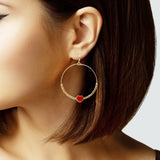 105803, ENAMEL HEART ACCENT BALL BEADED ROUND DANGLE EARRING